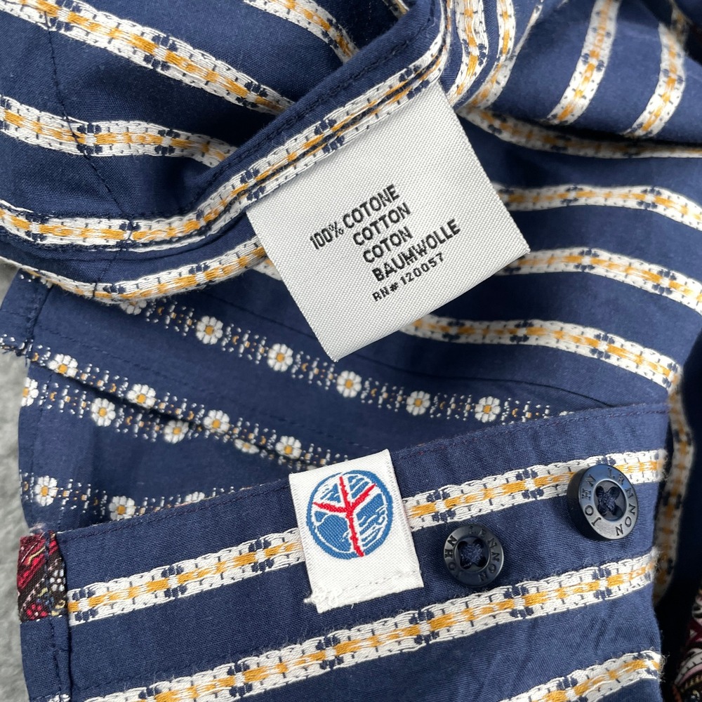 John Lennon Shirt Men M Blue Long Sleeve Button Down Daisy Stripe Retro Rock EUC - Picture 11 of 12